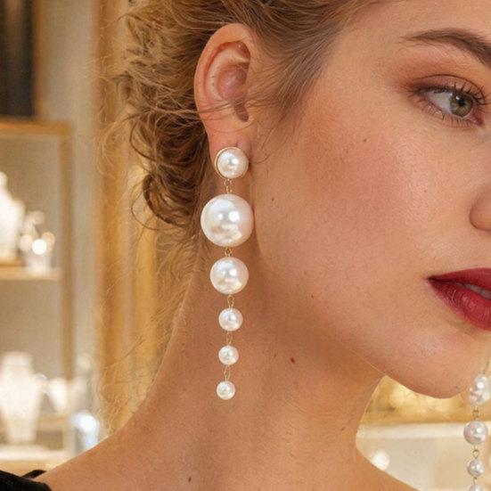1 Pair Women Earrings, Imitation Pearls Long Earrings, French Style Long Drop Earrings, Lightweight Natural Earrings for Jewelry Gift
