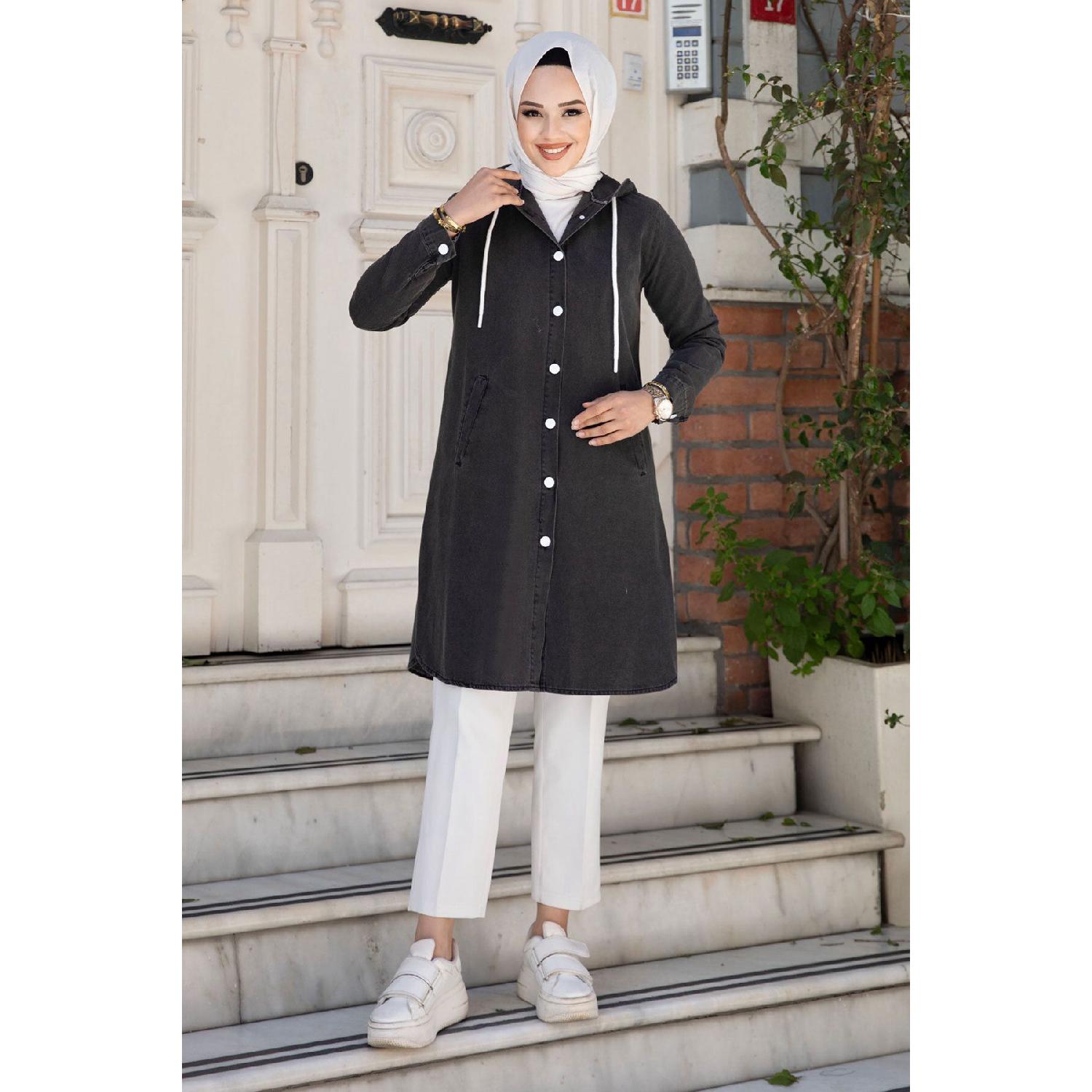 

Buttoned Hooded Denim Tunic Tsd240507 38
