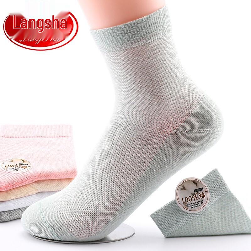 Langsha Women's Summer Breathable Cotton Mesh Mid-Calf Socks (6 Pairs)