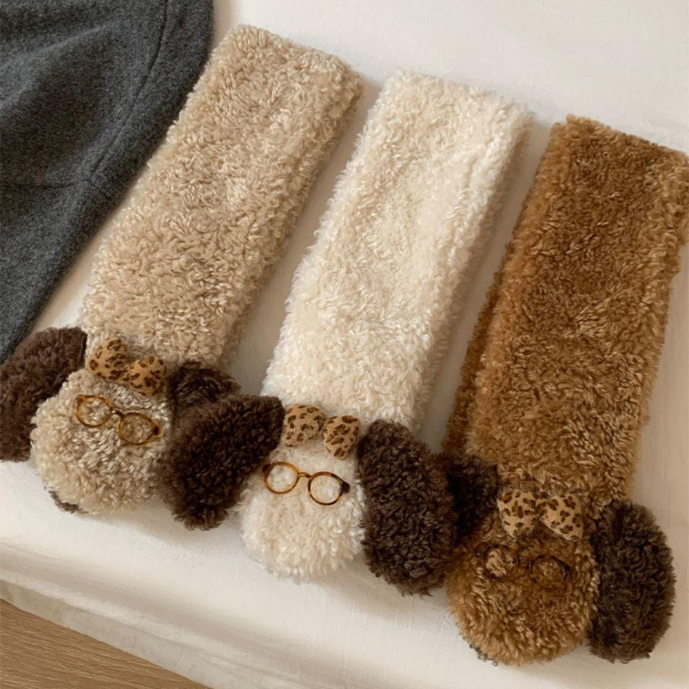 Gestrickter Plüschschal Hund Winter Kaschmirschals Schlichte Brille Welpenschal Damen/Herren