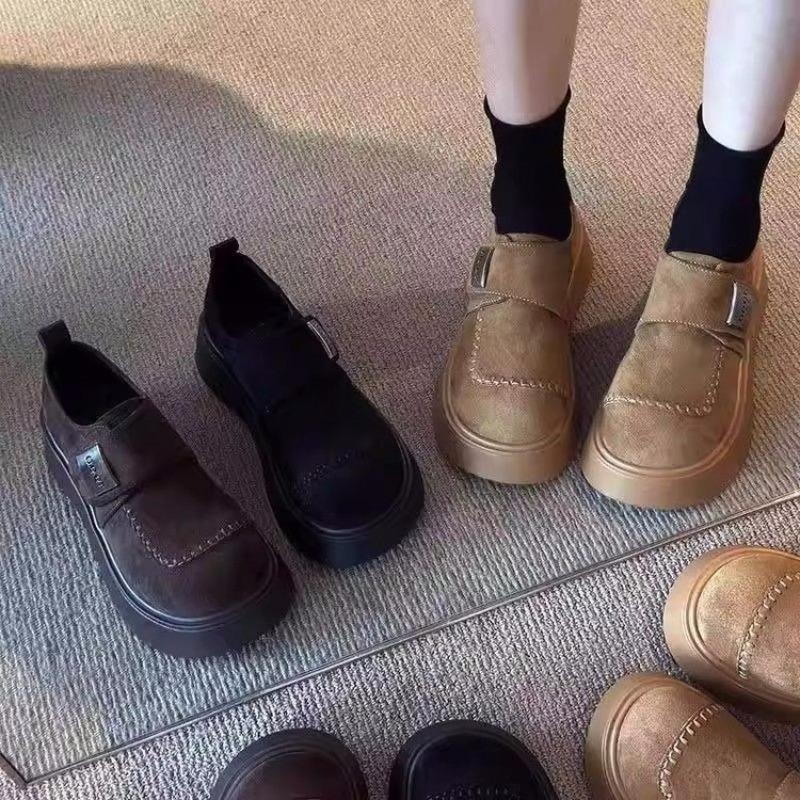 Height-increasing Platform Women's Shoes, New Autumn and Winter Casual One-pedal Retro Boken Single Shoes