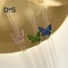Glass Reusable Straw Colorful Butterfly Design Glass Straw Heat-Resistant Transparent Borosilicate Straws