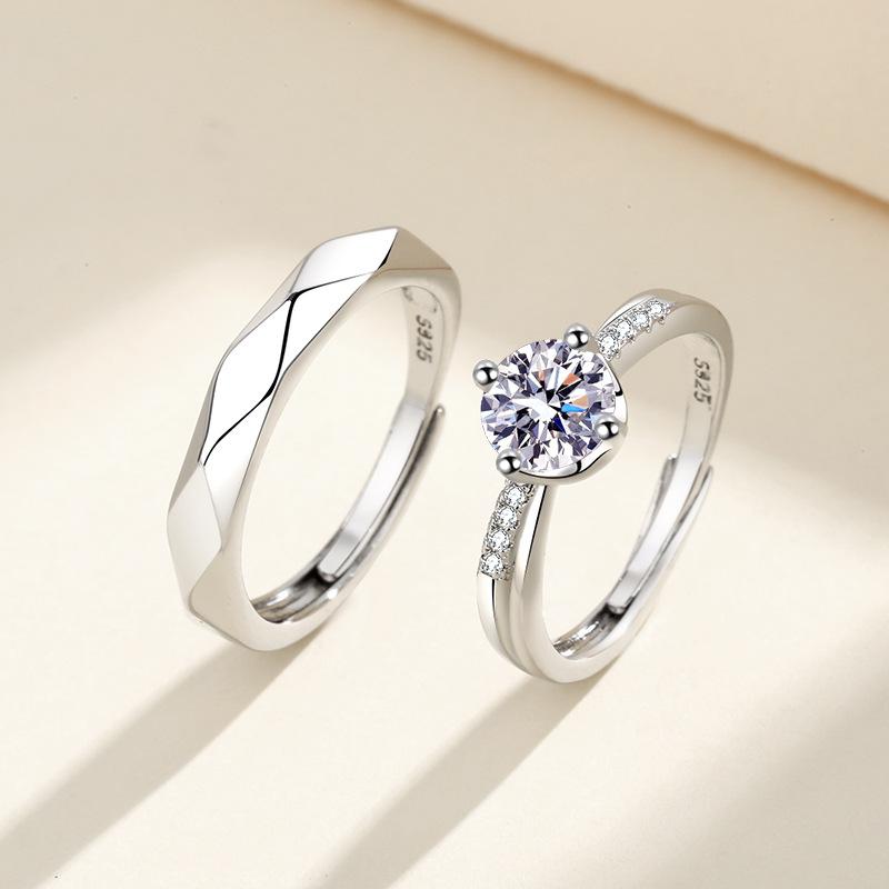 2 Stück 925 Sterling Silber Partnerringe Verstellbar Schlichtheit Mode Exquisit Herren Damen Schmuck Zubehör Hochzeitsfeier Geschenk