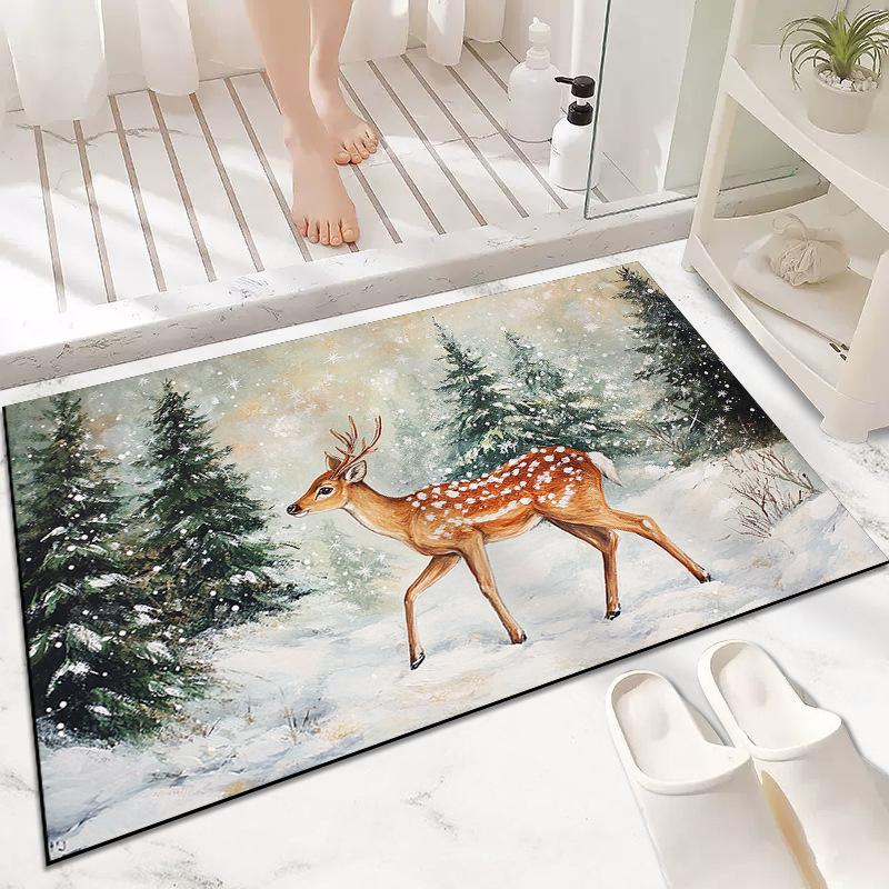 Snowman Entrance Door Mat Household Wear-resistant and Dirt-resistant Entrance Door Mat Bedroom Door Carpet Non-slip Floor Mat