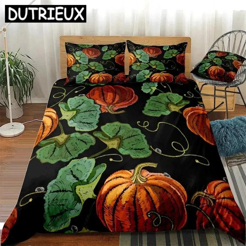 Comforter Halloween Pumpki Black And White Background Halloween Beds Set Home Textiles Microfiber For Boys Kids