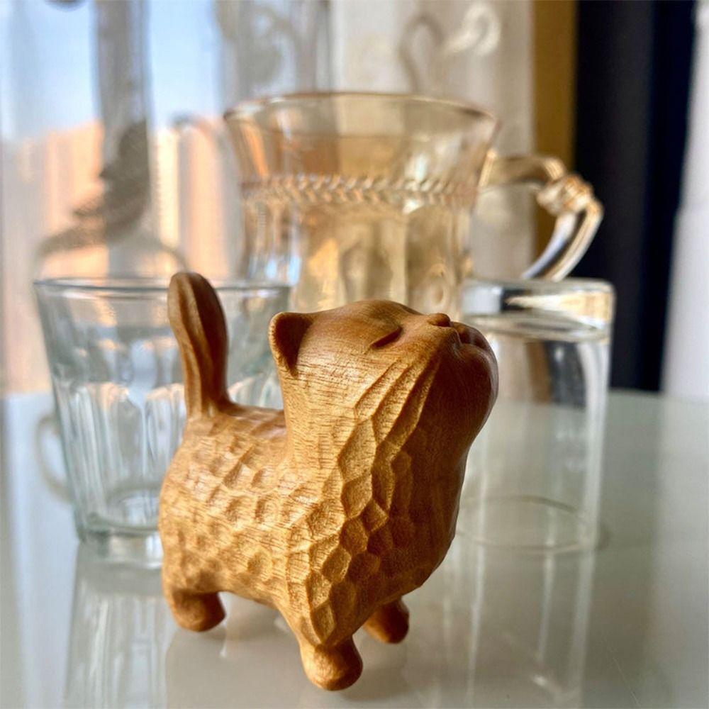 Small Wood Carving Cat Tiny Cute Animal Miniatures Gift Miniature Desk Animal Decoration