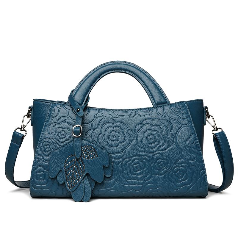 Elegant Embossed Flower Design Faux Leather Tote Bag with Adjustable Shoulder Strap