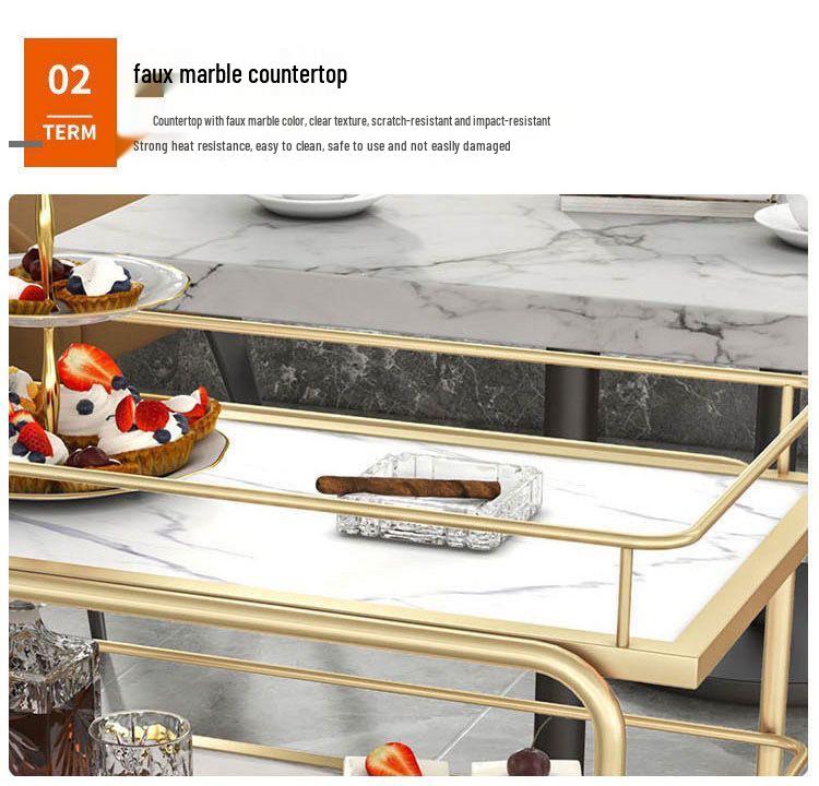 Gold Multi-Layer Nordic Mobile Beverage and Dining Cart for Hotels and Restaurants