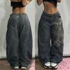 American Vintage New Pattern Printing Black Baggy Jeans Men Y2K Gothic Harajuku Hip Hop Popular Casual Joker Wide-leg Pants