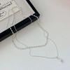 Charm Trendy Silver Color Beaded Double-deck Water Drop Pendant Necklace for Women Temperament Collar Jewelry Korea Accessory