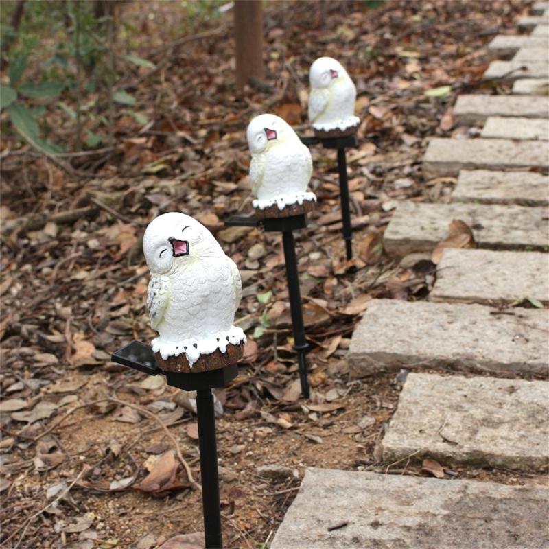 Winter Owl Garden Statue with Light Up LED Figure Solar Light Animal Ornaments Outdoor Figurine Landscape Light