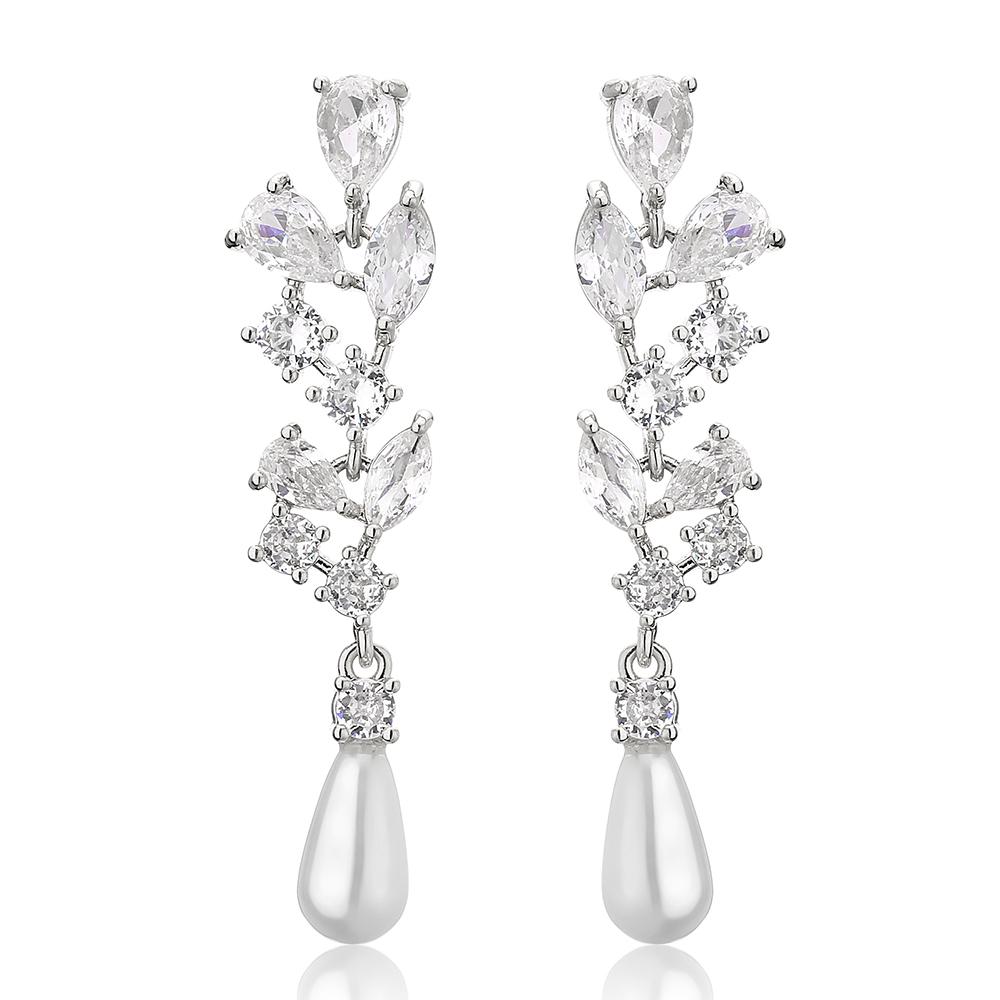 ZAKOL Classic Gorgeous Sliver Color Shiny Zirconia Drop Earrings Luxury Festival Zircon Gifts for Women Mom Friends