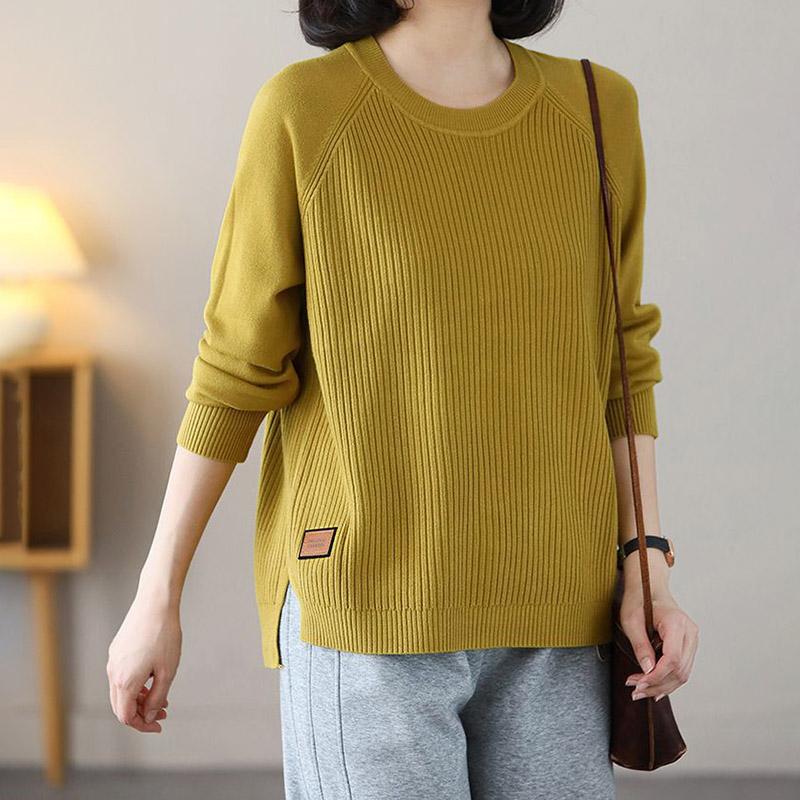 

Женский свитер больших размеров, женский и осенний свободный эластичный простой свитер с круглым вырезом, удобный и универсальный трикотаж с длинными рукавами XXXXL жёлтый
