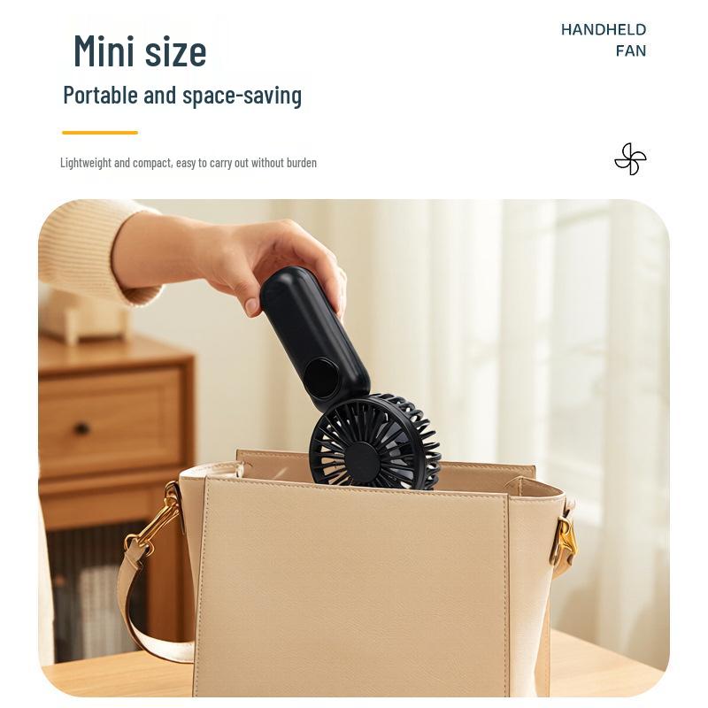 Compact USB Rechargeable Handheld Fan with Digital Display & Phone Holder