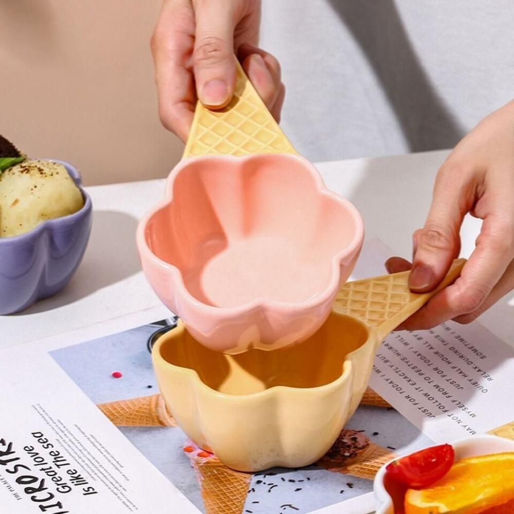 

Ceramic Handle Ice Cream Cup Korean Style Fruit Bowl Cute Dessert Bowl