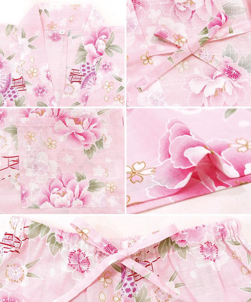 ON NISHIKI Cotton Jinbei Perfect for Fireworks and Bon Odori Breathable and with a floral Perfect for Women's 100% Set, Festivals, Displays, Odori.