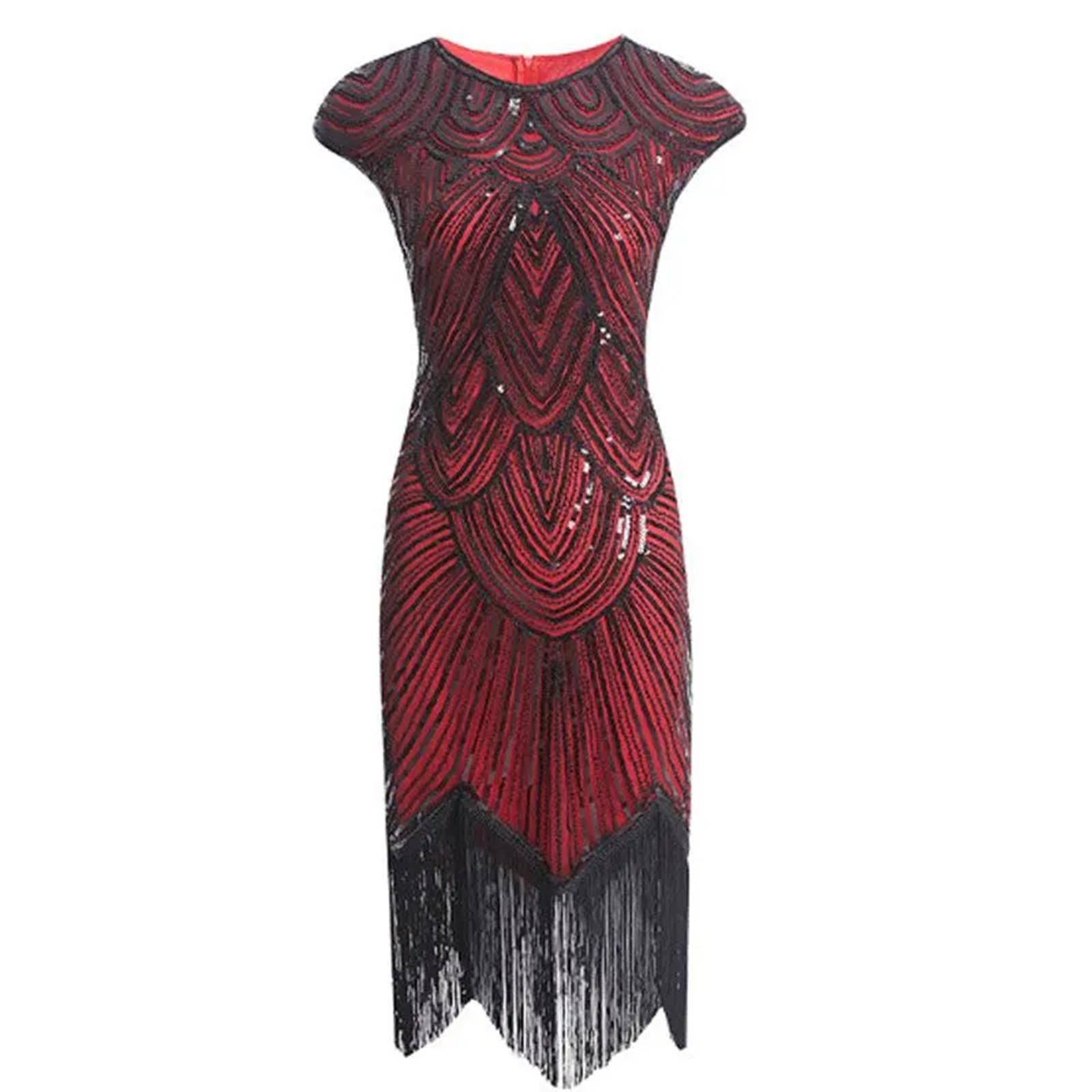 

Elegant And Sexy Evening Dress With Tassels, Double-sided Sequins And Beads XXXL винний
