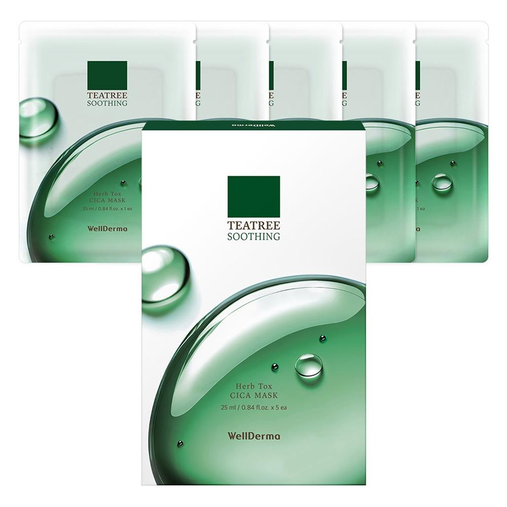 WELLDERMA Tea Tree Soothing Herb Tox Cica Mask Pack Calming & Hydrating Daily Mask 5 Sheets x2