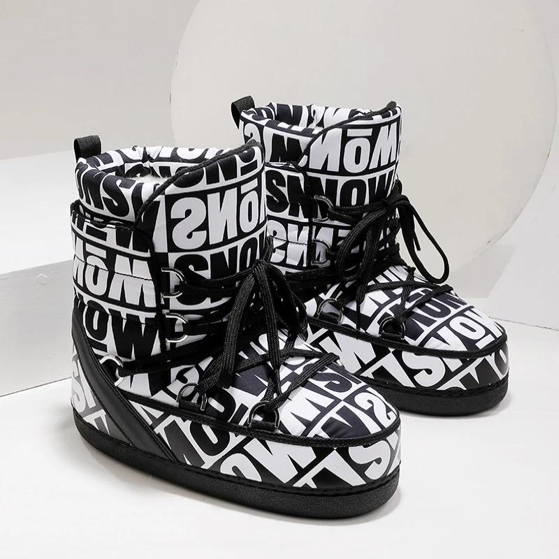 Fashion Winter Bigger Size Thickened Plush Women's Space Boots Mid Length Ladies Skiing Boots Waterproofs Bigger Fashion Shoes