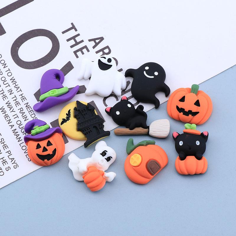 10pcs Cartoon Ghost Pumpkin Collection Flat Back Resin Halloween Party Decor DIY Scrapbooking Craft Decoration Accessories