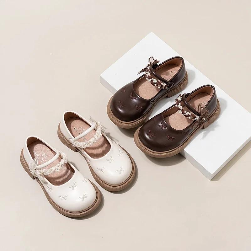 Elegant Girl Princess Shoes Embroidered Sweet Kids Mary Jane Shoes New Chic Children's Causal Dress Leather Shoes Lolita Style