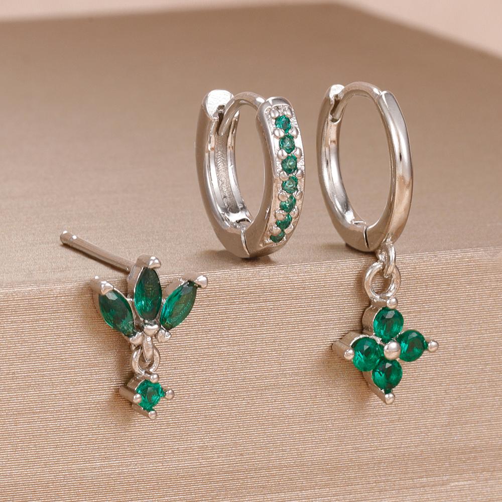 3-teiliges Modisches Orange Blau Zirkon Hängende Ohrringe Set für Damen Edelstahl Blume Dangle Ohrring Piercing Schmuck