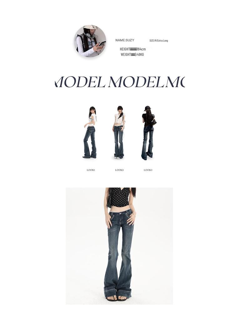 Women's Low-Waist Ripped Micro-Flare Jeans - Slimming Fit, Floor-Length, Autumn Style