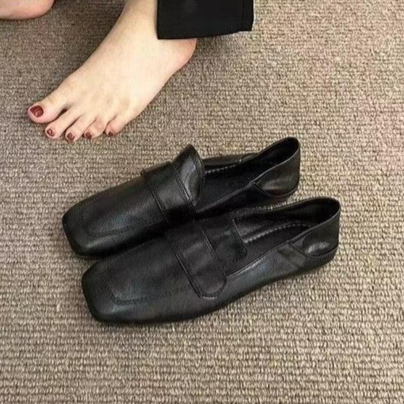 Fashion Hot Selling French Retro Square-Toe Loafers for Women Slip-On Comfortable Flats with Soft Sole Wholesale Gentle Style Work Pumps