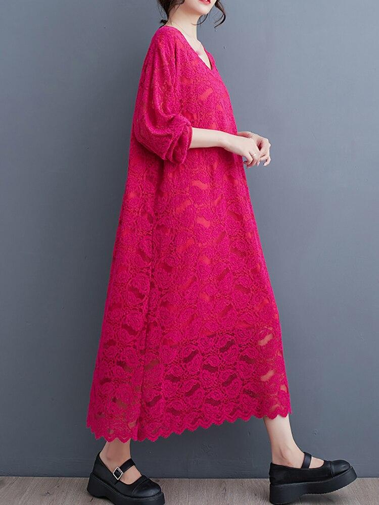 Xitao Casual μακρυμάνικο δαντέλα φόρεμα DMJ2338