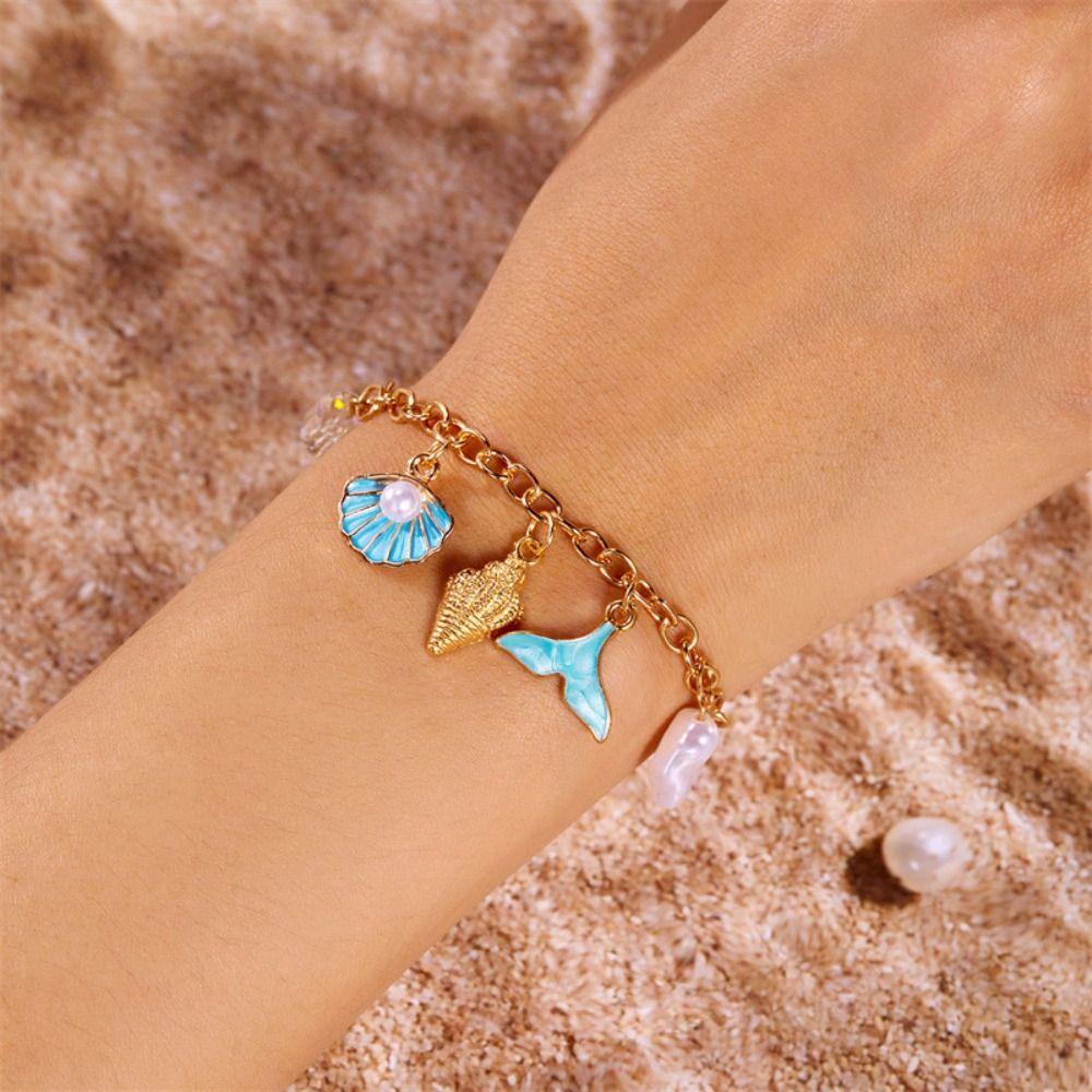 Boho Metal Gold Bracelet Pearl Bohemian Beach Jewelry Shell Starfish Bracelet  Party Jewelry