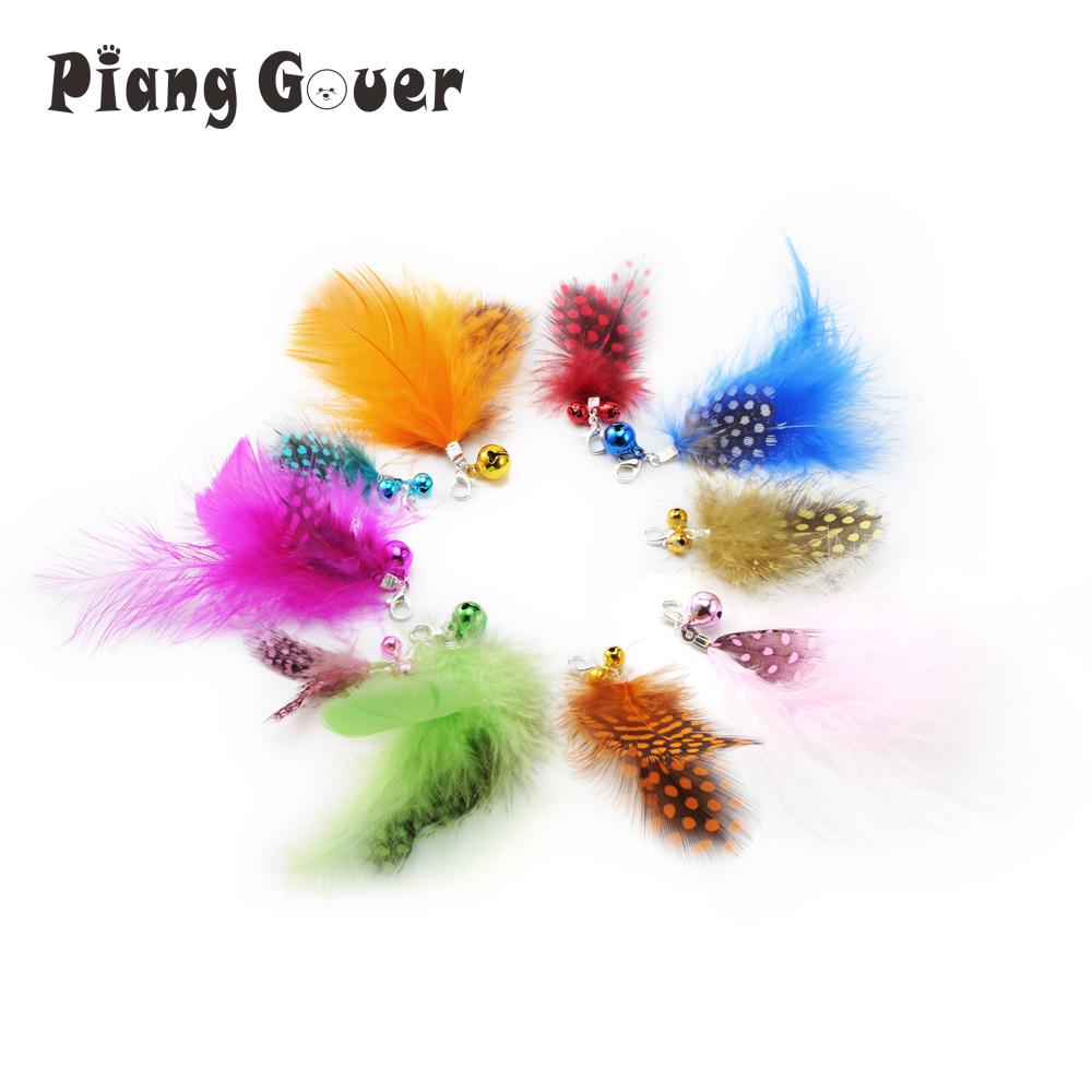 10pcs Random Mix Bell Feather Cat Toys Wand Replacement Head Of Cat Teaser Funny Stick Feather Pet Toy