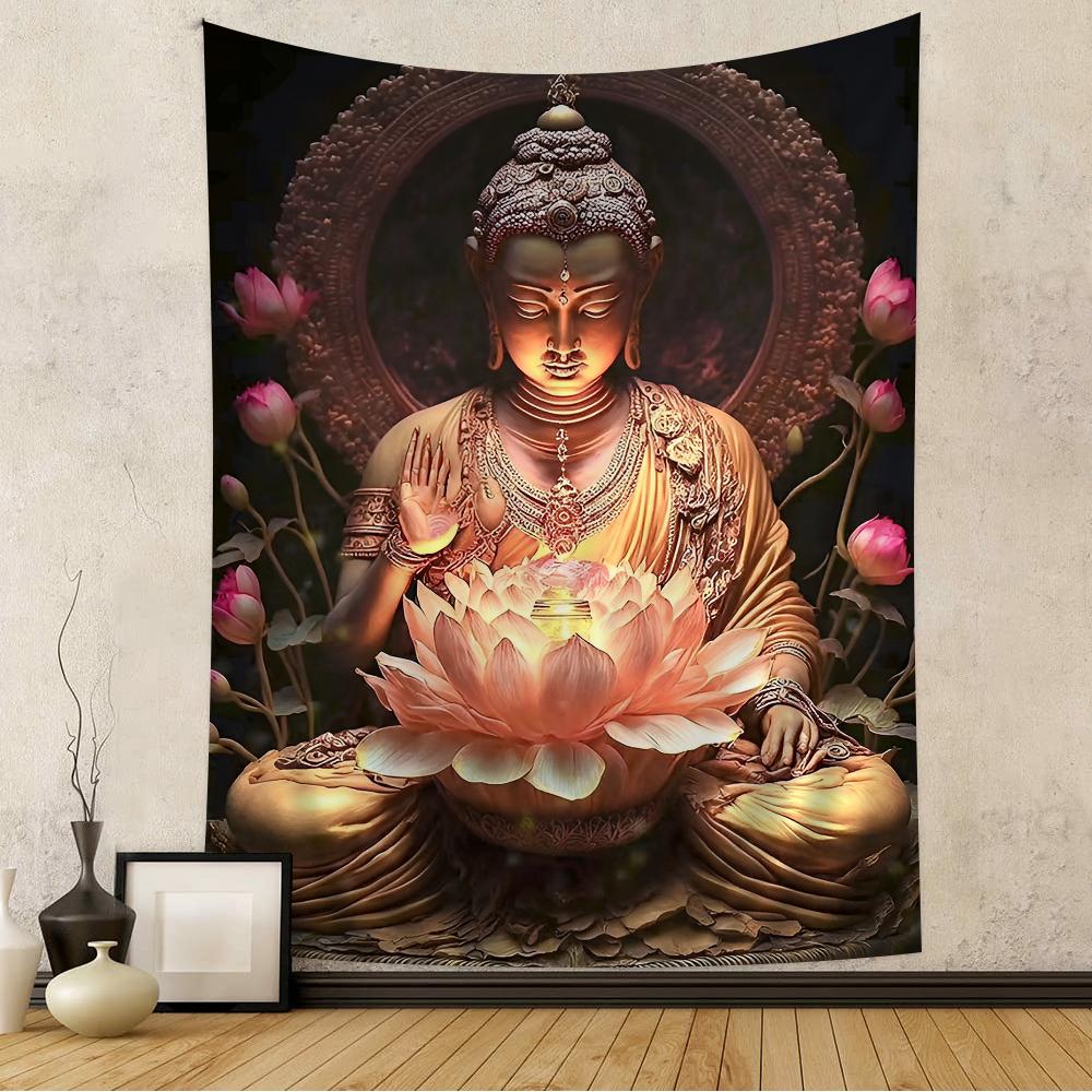 Religious Buddha With Flowers Hanging Bohemian Tapestry Bohemian Wall Tapestries Mandala Kawaii Room Decor