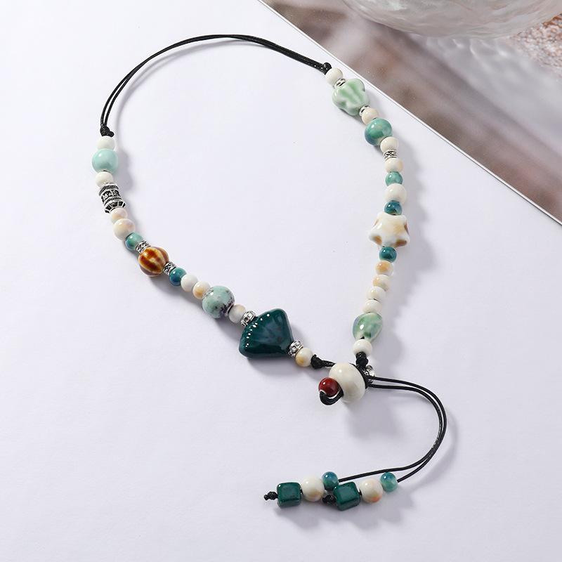 Neue chinesische Art Keramik Schlüsselbeinkette Damen einfach Nische High-End-Gefühl Sommer Retro literarisch und vielseitig Halsketten-Accessoires