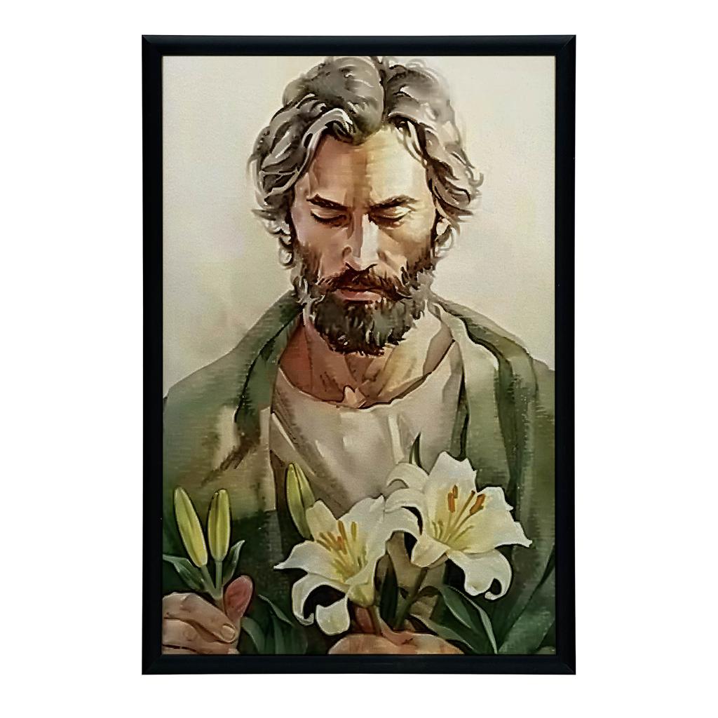 Poster Saint Joseph with Lilies Poster Saint Joseph with Lilies, 30X40 Cm, Unframed, Premium Canvas On Stretcher