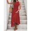 New European American French Vintage Polka Dot Sleeveless Backless Waist Cinched Vacation Dress