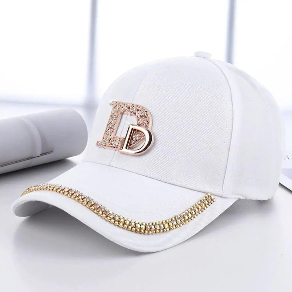 Letter D Rhinestone Baseball Cap, 100% Polyester, Adjustable Toggle Closure, Sun Protection, Casual Novelty Themed Cap