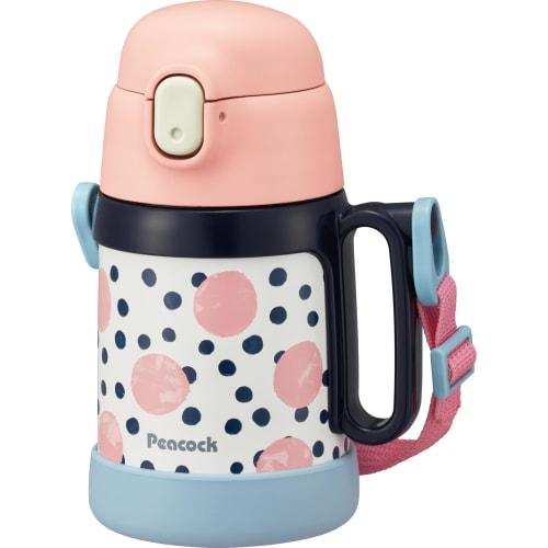 The-peacock Thermos Industry (The-peacock) Peacock Water Bottle, 0.36L/0.4L, 2-way Insulated, Stainless Steel Thermos Bottle, for Kids, One-Touch Cup,