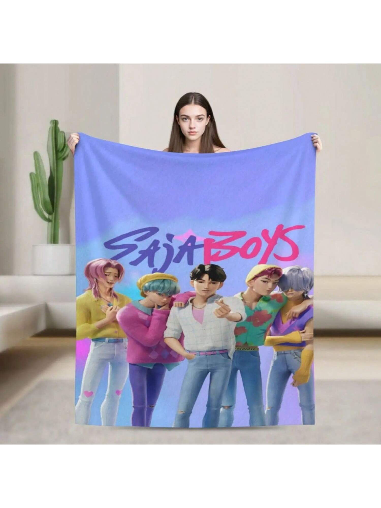 

K-Pop Вдохновленный аниме Плед - Мягкий и уютный, Всесезонная универсальность для дивана, офиса, кровати, кемпинга 75X95CM серый