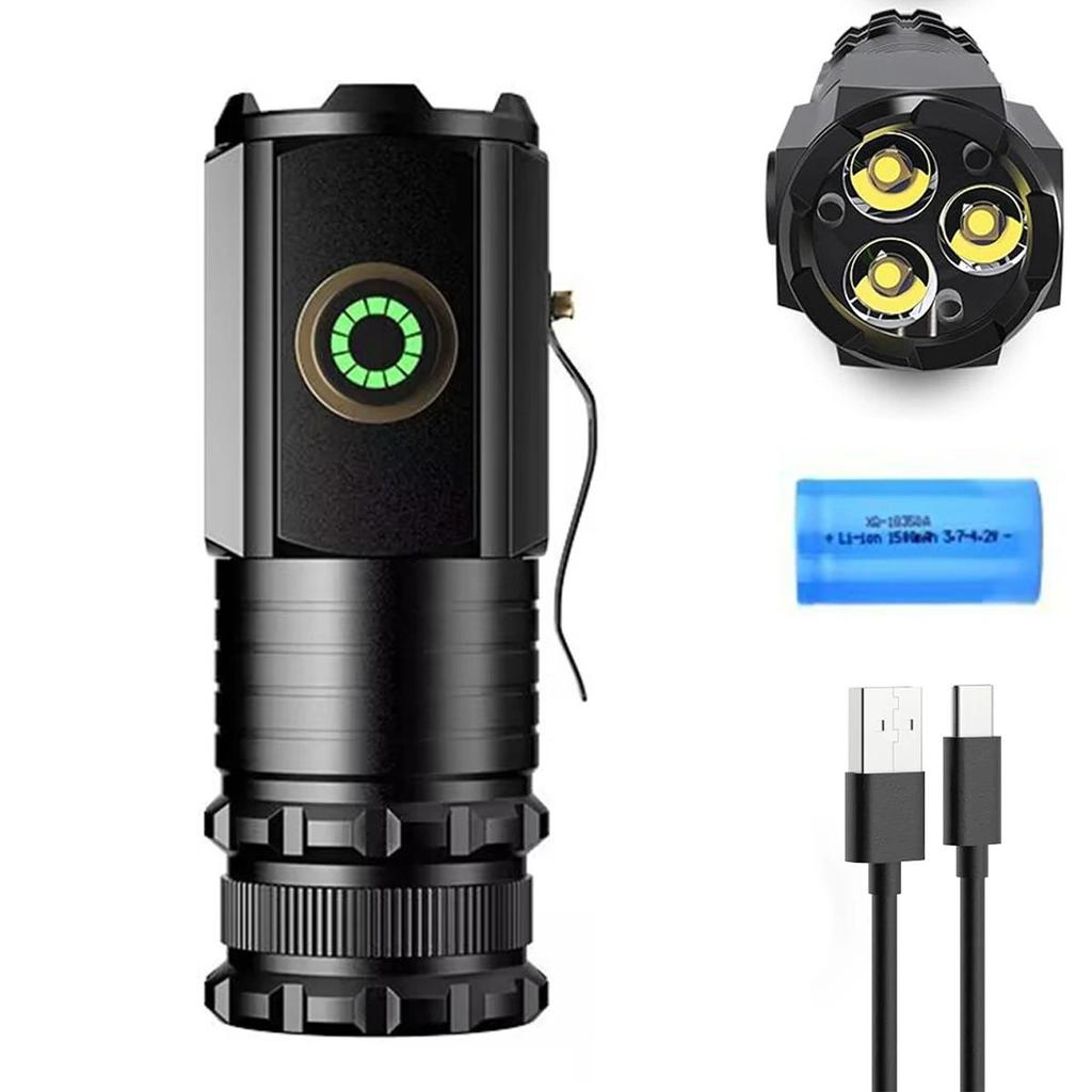 Flashlight With Power Indicator Powerful Emergency Clip On Keychain Waterproof Rechargeable Torches Usb-C Flashlights White Mini