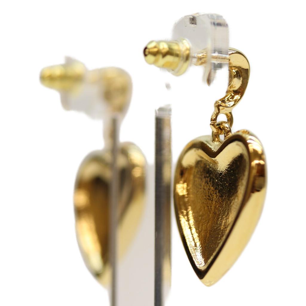 Chanel C24K Gold Black Heart Lace Design CC Logos Earrings Earring goldUsed