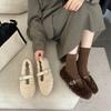 Fashion Winter Warm Plush Flat Shoes Women Fashion Round Toe Narrow Buckle Designer Shoes Cozy Soft Bottom Casual Shoes Zapatos De Mujer