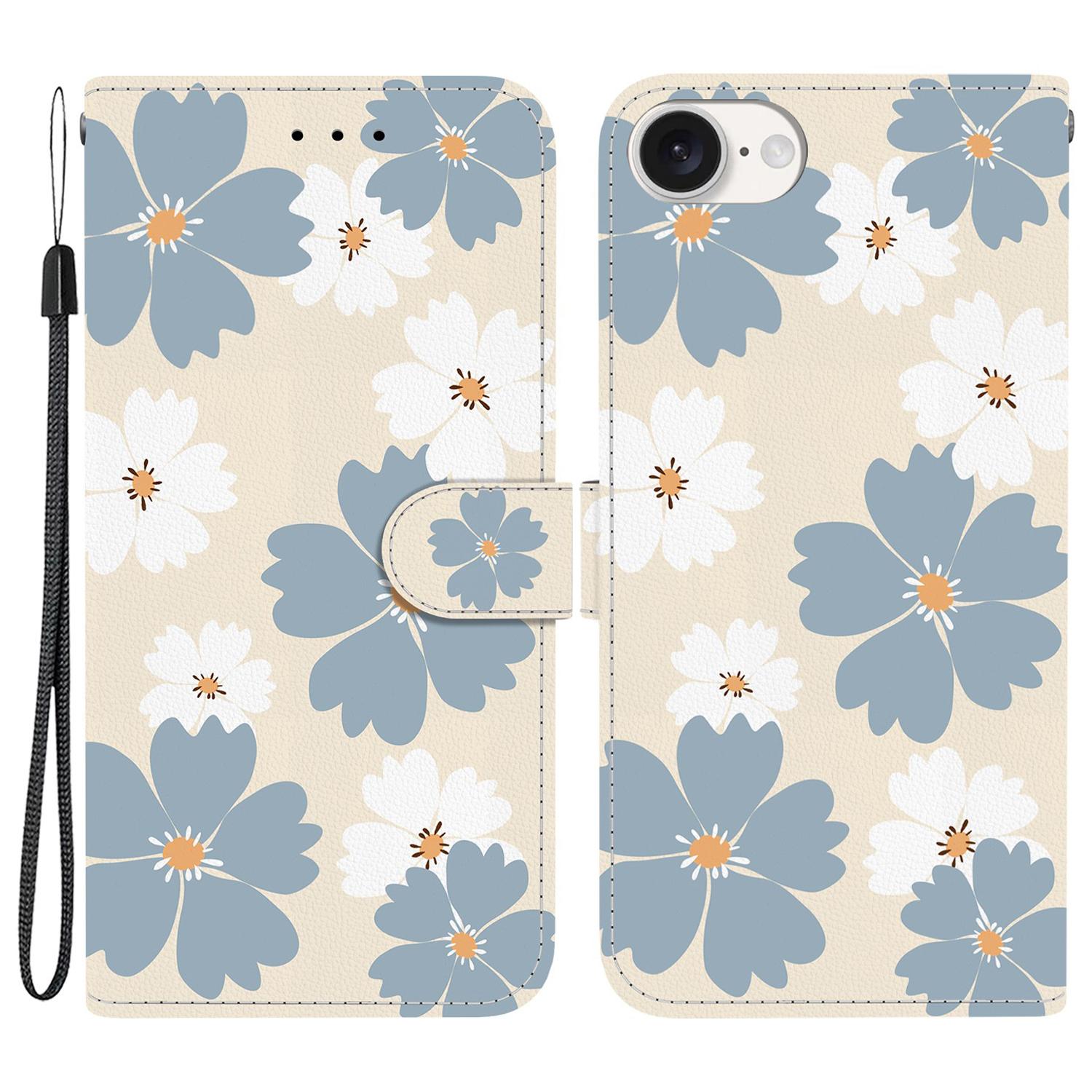 

For iPhone 16e Wallet Case Pattern Printing Leather Stand Phone Cover with Strap