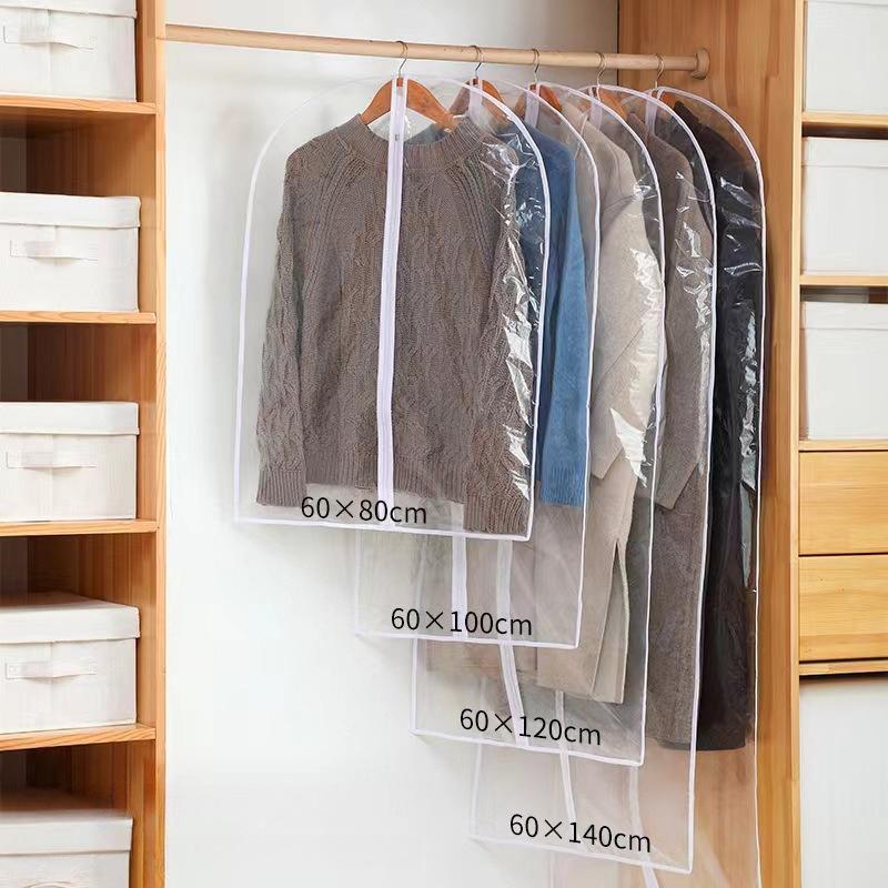 

5 шт. прозрачных чехлов для одежды, чехлы для платьев для хранения, подвесные чехлы для костюмов для хранения в шкафу и путешествий, пылезащитные чехлы для костюмов, моющиеся протекторы для одежды 60x100cm-5PCS
