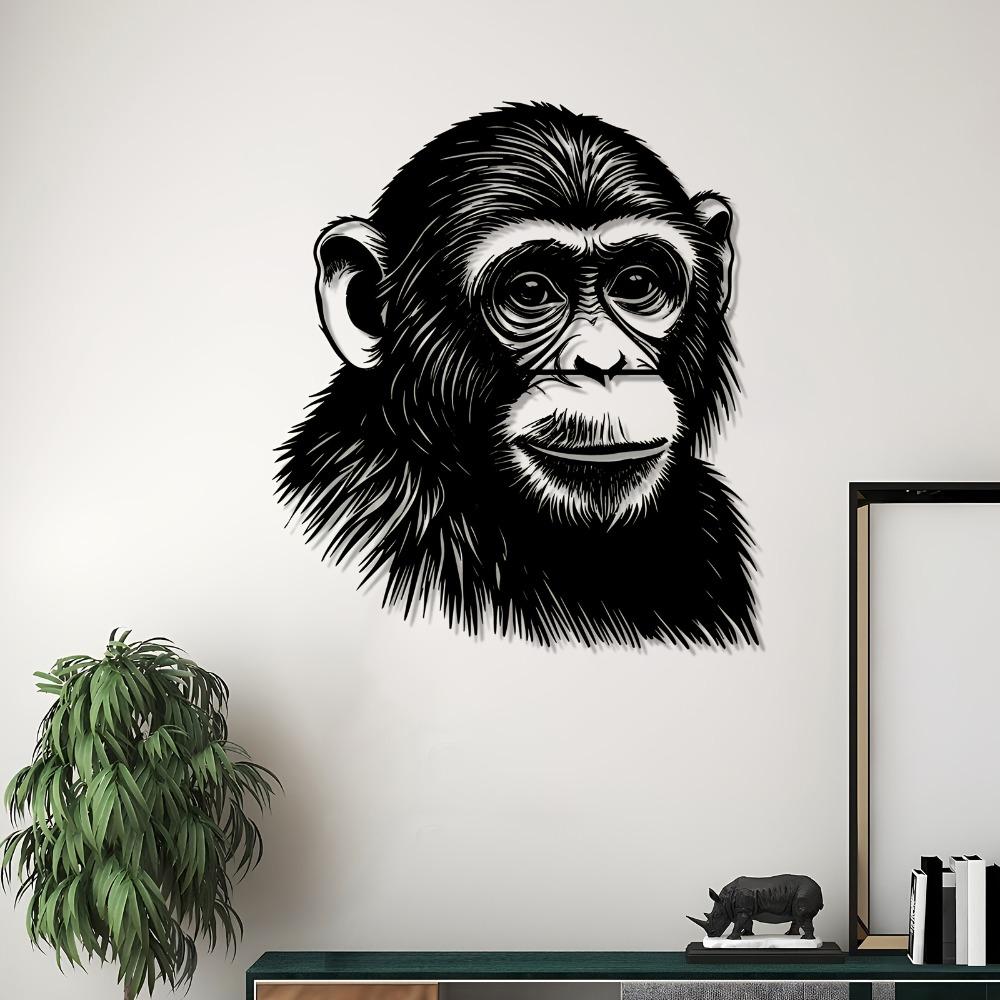 Chimpanzee Metal Wall Art Sculpture Weather Resistant Outdoor Decor Wildlife Gift for Garden Patio Fence Easter New Year