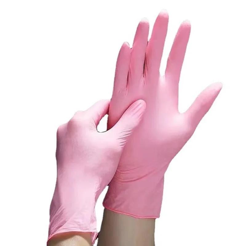 100 stücke Einweghandschuhe Rot Rosa Latexfrei Frau Weiblich Zuhause Arbeitsplatz Sicherheit Elastischer Handschuh Synthetisches Nitril Vinyl Klein