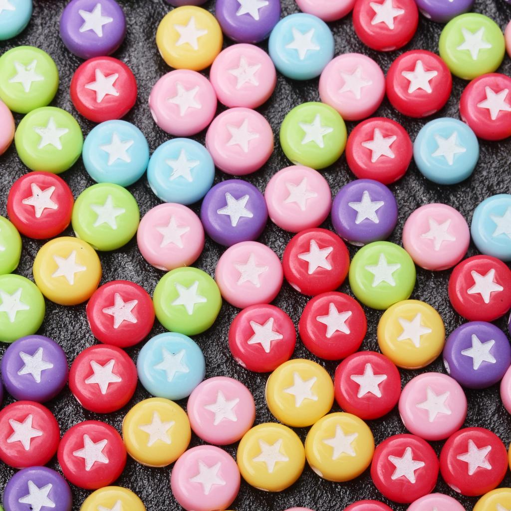 100 Stück 7mm Liebliches Sternmuster Mode Flache Runde Acryl Lose Perlen Für DIY Handgemachtes Armband Halskette Schmuck Perlenzubehör