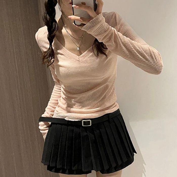 Vintage V-Ausschnitt Langarm Sonnenschutz Überwurf Top für Damen - Leichtes und Schickes Design