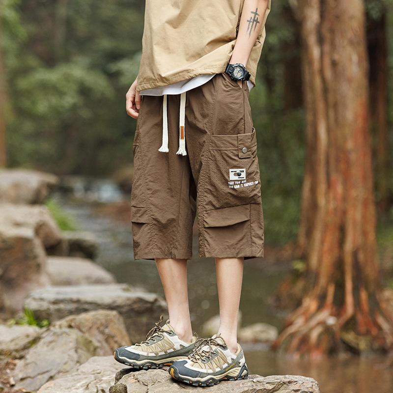 

Мужские летние тонкие свободные укороченные брюки, новые уличные дышащие повседневные трендовые прямые брюки 5XL коричневый