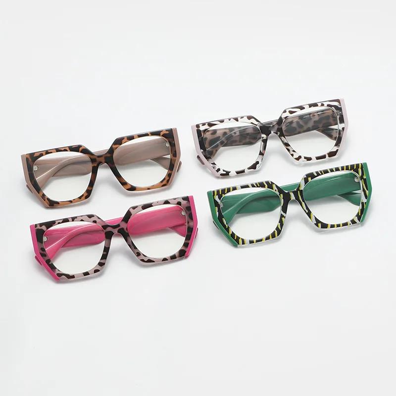 Fashionable And Personalized Large Frame Women'S Flat Light Glasses Retro Neutral Leopard Print Anti Blue Light Glasses