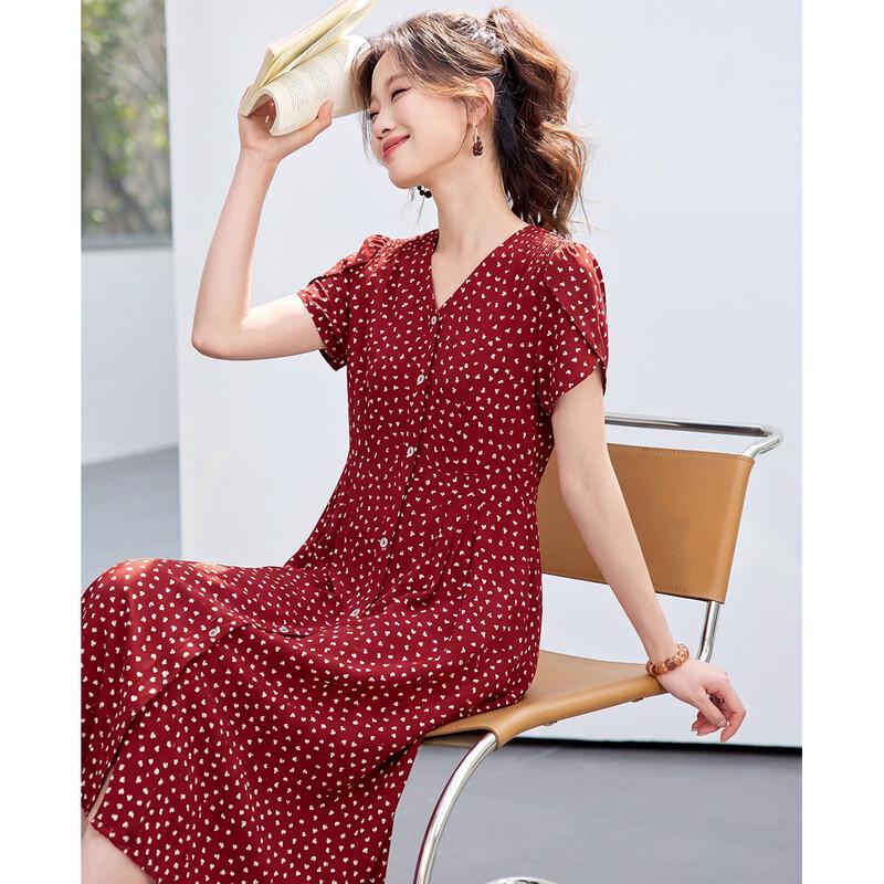 Sanpowa V-Neck Chiffon Print Mid-Length Dress M